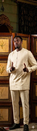 Boubou africain homme "Damaran" écru blanc cassé lin glacé