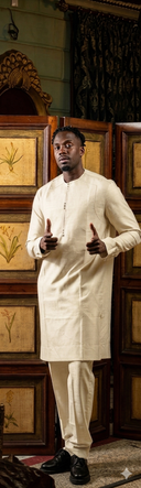 Boubou africain homme "Damaran" écru blanc cassé lin glacé