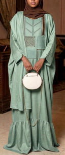 Robe africaine Boubou femme "Diaa" Vert d'eau en lin glacé — Avec Foulard