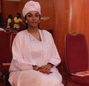 Robe africaine Boubou femme "Diena" Blanc argenté en lin glacé — Avec Foulard