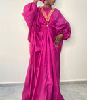Robe africaine Boubou femme "Kabirou" Fuschia en lin glacé — Avec Foulard