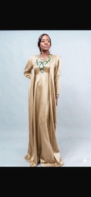 Robe africaine Boubou femme "Noura" beige foncé en lin glacé —