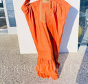 Robe africaine Boubou femme "Diaa" Orange en lin glacé — tenue africaine BouBouQueens