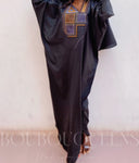 Robe africaine Boubou femme "Diena" Noir en lin glacé — tenue africaine BouBouQueens