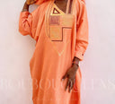 Robe africaine Boubou femme "Diena" Orange clair en lin glacé — tenue africaine BouBouQueens