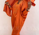 Robe africaine Boubou femme "Diena" Orange en lin glacé — tenue africaine BouBouQueens