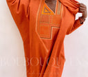 Robe africaine Boubou femme "Diena" Orange en lin glacé — tenue africaine BouBouQueens