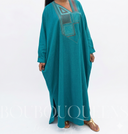 Robe africaine Boubou femme "Diena" Vert turquoise en lin glacé — Avec Foulard