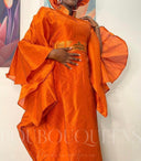 Robe africaine Boubou femme "Gnima" Orange en shantung — tenue africaine BouBouQueens