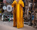 Robe africaine Boubou femme "Idia" Dorée en lin glacé — Avec Foulard