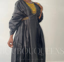 Robe africaine Boubou femme "Idia" Noir en lin glacé — Avec Foulard
