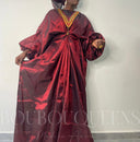 Robe africaine Boubou femme "Kabirou" Bordeaux en lin glacé — Avec Foulard
