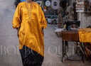 Robe africaine Boubou femme "Kassa" Jaune Or & Noir en lin glacé — tenue africaine BouBouQueens