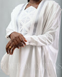 Robe africaine Boubou femme "Keinya" Blanc en lin glacé — tenue africaine BouBouQueens