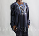 Robe africaine Boubou femme "Keinya" Bleu Marine en lin glacé — tenue africaine BouBouQueens
