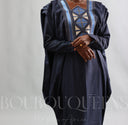 Robe africaine Boubou femme "Keinya" Bleu Marine en lin glacé — tenue africaine BouBouQueens