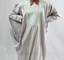 Robe africaine Boubou femme "Keinya" Gris Vert d'eau en lin glacé — tenue africaine BouBouQueens