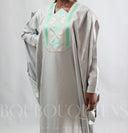 Robe africaine Boubou femme "Keinya" Gris Vert d'eau en lin glacé — tenue africaine BouBouQueens
