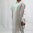 Robe africaine Boubou femme "Keinya" Gris Vert d'eau en lin glacé — tenue africaine BouBouQueens