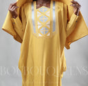 Robe africaine Boubou femme "Keinya" Jaune en lin glacé — tenue africaine BouBouQueens