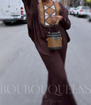 Robe africaine Boubou femme "Keinya" Marron en lin glacé — tenue africaine BouBouQueens