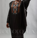 Robe africaine Boubou femme "Keinya" Noir en lin glacé — tenue africaine BouBouQueens