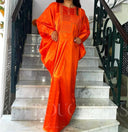 Robe africaine Boubou femme "Khadija" Orange en soie — tenue africaine BouBouQueens