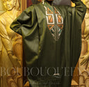 Robe africaine Boubou femme "Kolokan" Vert Olive en lin glacé — tenue africaine BouBouQueens