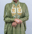 Robe africaine Boubou femme "Kolokan" Vert Olive en lin glacé — tenue africaine BouBouQueens