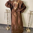 Robe africaine Boubou femme "Nafyssa" Chocolat en shantung — tenue africaine BouBouQueens
