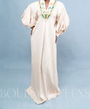 Robe africaine Boubou femme "nantio" Beige en lin glacé — Avec Foulard