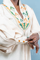 Robe africaine Boubou femme "nantio" Beige en lin glacé — Avec Foulard