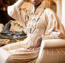 Robe africaine Boubou femme "nantio" Beige en lin glacé — Avec Foulard