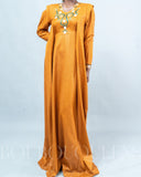 Robe africaine Boubou femme "Noura" Ocre en lin glacé — tenue africaine BouBouQueens