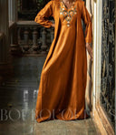 Robe africaine Boubou femme "Noura" Ocre en lin glacé — tenue africaine BouBouQueens