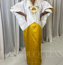 Robe africaine Boubou femme "Saba" Blanc & Or en lin glacé — tenue africaine BouBouQueens