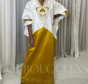 Robe africaine Boubou femme "Saba" Blanc & Or en lin glacé — tenue africaine BouBouQueens