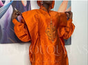Robe africaine Boubou femme "Sira" Orange en lin glacé — tenue africaine BouBouQueens