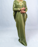 Robe africaine Boubou femme "Sogolon" Vert Olive en lin glacé — tenue africaine BouBouQueens