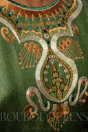 Robe africaine Boubou femme "Sogolon" Vert Olive en lin glacé — tenue africaine BouBouQueens