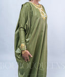 Robe africaine Boubou femme "Sogolon" Vert Olive en lin glacé — tenue africaine BouBouQueens