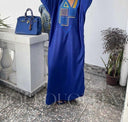 Boubou Diena bleu en lin glacé — vue avec foulard assorti BouBouQueens