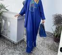 Robe africaine Boubou femme "Diena" Bleu roi en lin glacé — Avec Foulard