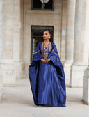 Robe africaine Boubou Amy Bleu Nuit — Shantung Brodé avec Foulard — vue 1