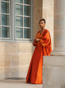 Robe africaine Boubou Binty Orange — Shantung Brodé avec Foulard — vue 5