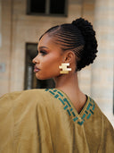 Robe africaine Boubou Djamy Vert Olive & Doré — Shantung Brodé avec Foulard — vue 3